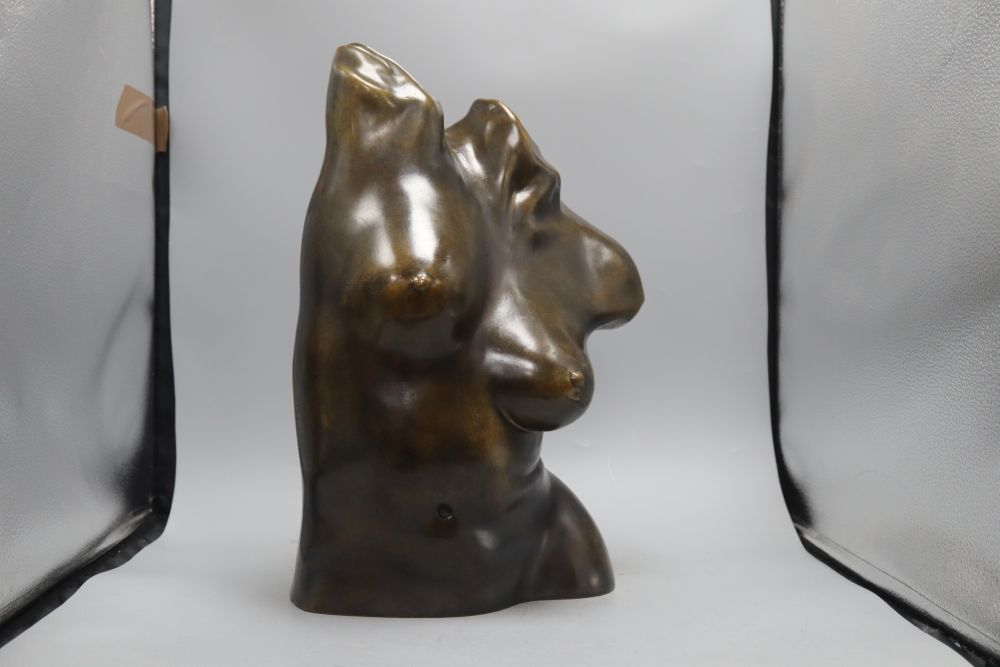 A bronze female torso, signed D. Claveric, height 47cm